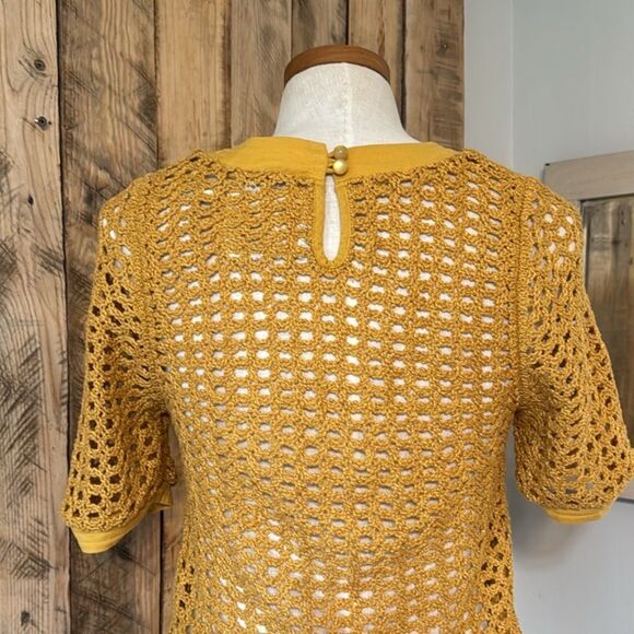Anthropologie Angel of the North Womens Senoia Boho Sweater Mustard Crochet XS - Picture 7 of 14